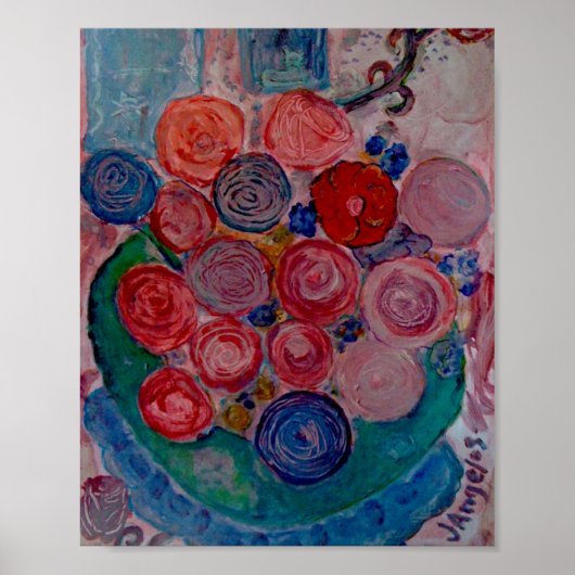 oorspronkelijke drukbloemen Tabel Kat venster XO Poster (Voorkant)