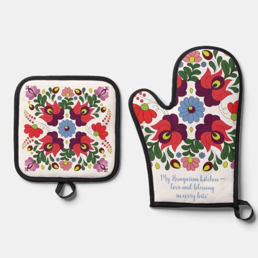 Oorspronkelijke Hongaarse keuken zegen citaat Ovenwant & Pannenlap Set (Voorkant)