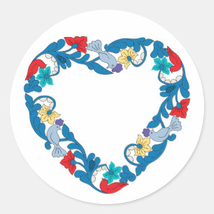 Oorspronkelijke huwelijksliefdesvogels in het bloe ronde sticker