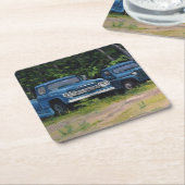 Oorspronkelijke oliefilting van twee blauwe  vrach kartonnen onderzetters (Schuin)