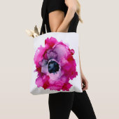 Oorspronkelijke roze pony hand schilderde florale  tote bag (Dichtbij)