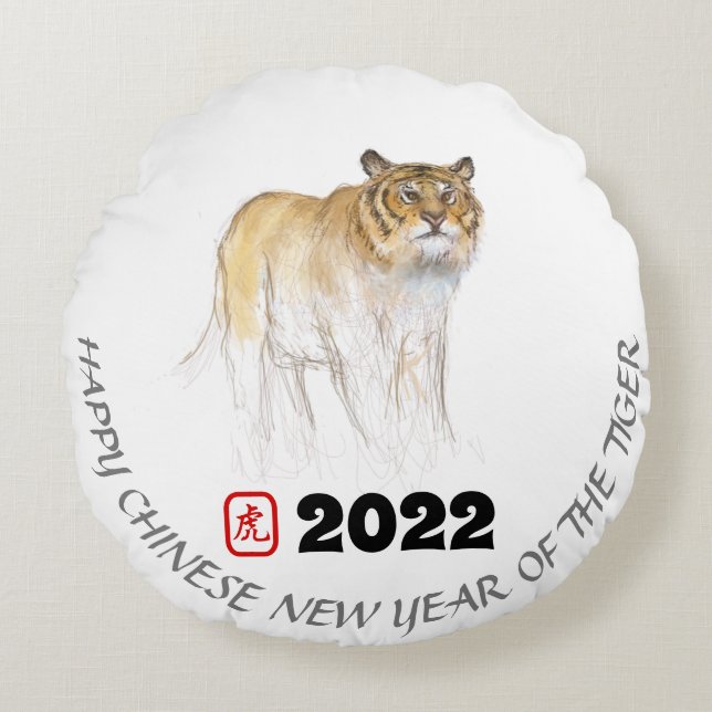 Oorspronkelijke tekening 1 Chinese tijgerjaar gebo Rond Kussen (Voorkant)
