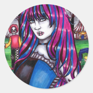 Oorspronkelijke tekening van Vampire Circus Freak Ronde Sticker
