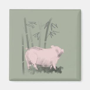 Oorspronkelijke tekening Varkens en bamboe vierkan Magneet