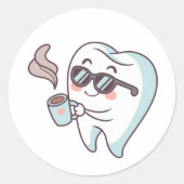 Oorspronkelijke titel: Cool Tooth Cartoon with sun Ronde Sticker (Voorkant)