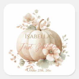 Oorspronkelijke titel: Little Pumpkin First Birthd Vierkante Sticker