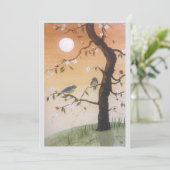 Oorspronkelijke vogels onder moonkunst op blanco k kaart (Staand voorkant)