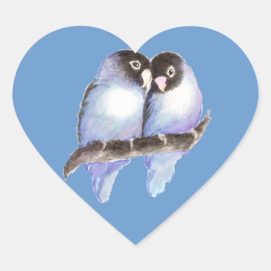 Oorspronkelijke Waterverf blauwe vedervogels, voge Hart Sticker (Voorkant)