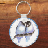Oorspronkelijke Waterverf blauwe vedervogels, voge Sleutelhanger (Voorkant)