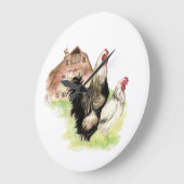 Oorspronkelijke Waterverf Boerderij kippen en sche Grote Klok (Hoek)