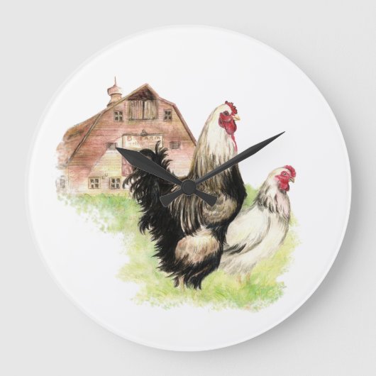 Oorspronkelijke Waterverf Boerderij kippen en sche Grote Klok (Voorkant)