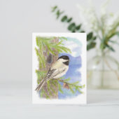 Oorspronkelijke Waterverf Chickadee in Pine Tree Briefkaart (Staand voorkant)