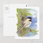 Oorspronkelijke Waterverf Chickadee in Pine Tree Briefkaart (Voorkant / Achterkant)