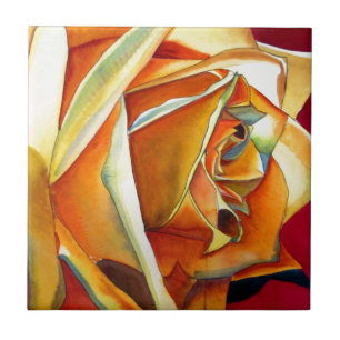 Oorspronkelijke waterverf gele rozenbloem tegeltje