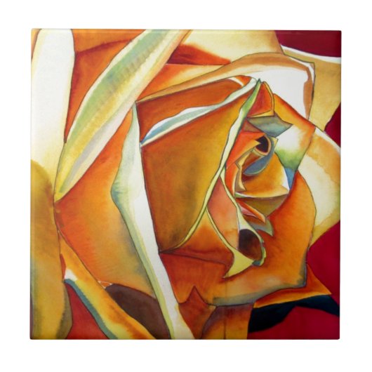 Oorspronkelijke waterverf gele rozenbloem tegeltje (Voorkant)