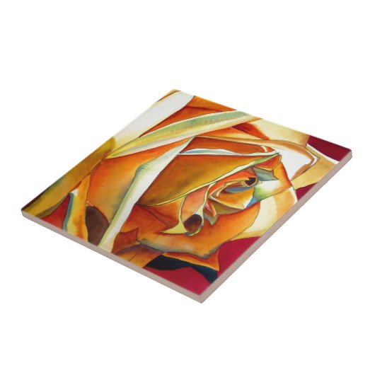 Oorspronkelijke waterverf gele rozenbloem tegeltje (Zijkant)