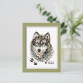Oorspronkelijke Waterverf Grijze Wolf- Tracks Anim Briefkaart (Staand voorkant)