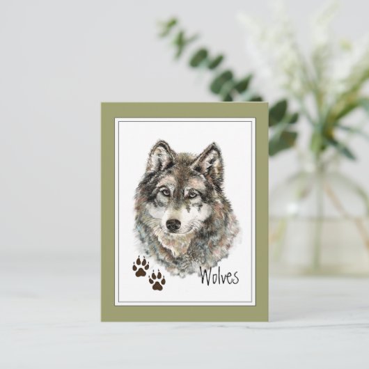 Oorspronkelijke Waterverf Grijze Wolf- Tracks Anim Briefkaart (Staand voorkant)