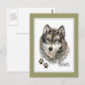 Oorspronkelijke Waterverf Grijze Wolf- Tracks Anim Briefkaart (Voorkant / Achterkant)