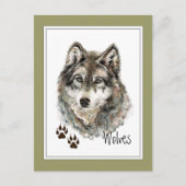 Oorspronkelijke Waterverf Grijze Wolf- Tracks Anim Briefkaart (Voorkant)
