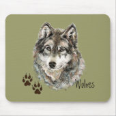Oorspronkelijke Waterverf Grijze Wolf- Tracks Anim Muismat (Voorkant)