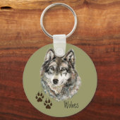 Oorspronkelijke Waterverf Grijze Wolf- Tracks Anim Sleutelhanger (Voorkant)