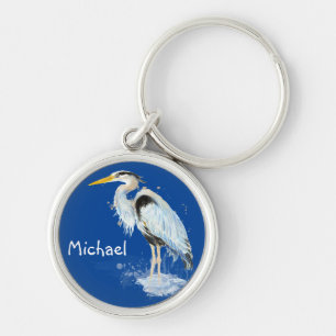 Oorspronkelijke waterverf - Groot blauw vogelbesta Sleutelhanger