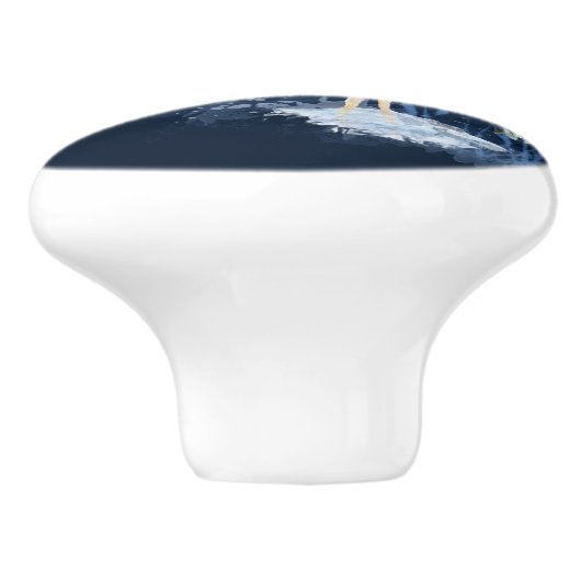 Oorspronkelijke waterverf: grote blauwe hond keramische knop (Zijkant)