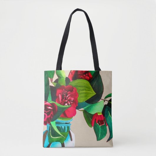 Oorspronkelijke waterverf rode camellia bloemen tote bag (Voorkant)