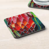 Oorspronkelijke waterverf van rode Protheebloem Bier Onderzetter (Linkerzijde)