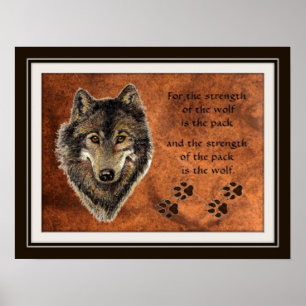 Oorspronkelijke Waterverf Wolf & Pack Citaat Poster
