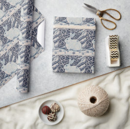 Oorspronkelijke winterkerstkonijn Blauw en Wit Cadeaupapier