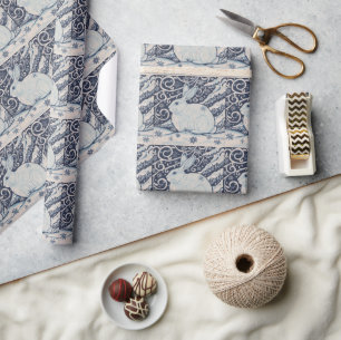 Oorspronkelijke winterkerstkonijn Blauw en Wit Cadeaupapier