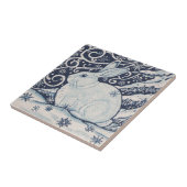 Oorspronkelijke winterkerstkonijn Blauw en Wit Tegeltje (Zijkant)