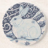 Oorspronkelijke winterkerstkonijn Blauw en Wit Zandsteen Onderzetter (Voorkant)