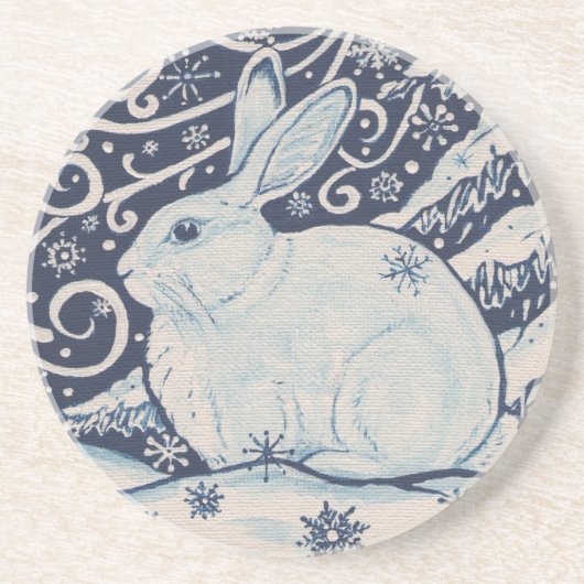 Oorspronkelijke winterkerstkonijn Blauw en Wit Zandsteen Onderzetter (Voorkant)