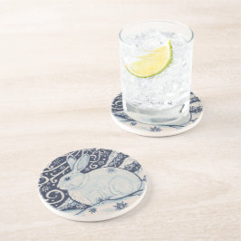 Oorspronkelijke winterkerstkonijn Blauw en Wit Zandsteen Onderzetter