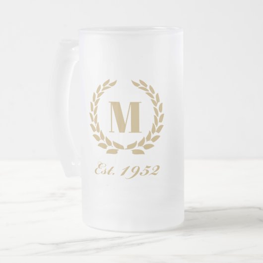 Oost. 1952 verjaardag Monogram Gold Matglas Bierpul (Voorkant links)