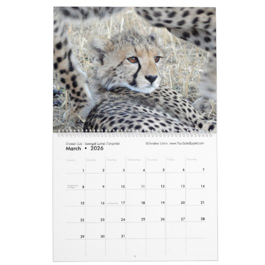 Oost-Afrikaanse dieren (twee bladzijden) Agenda Kalender (Mar 2026)