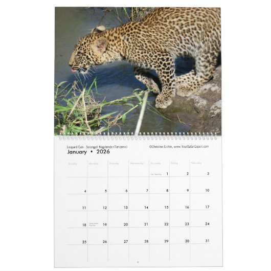 Oost-Afrikaanse dieren (twee bladzijden) Agenda Kalender (Jan 2026)