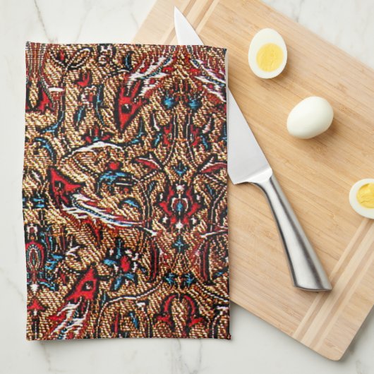 Oost-Antiek Turks Rode Perzische tapijt Theedoek (Quarter Fold)