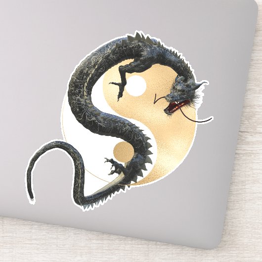 Oost-Aziatische Dragon Goud Yin Yang Sticker (Detail)