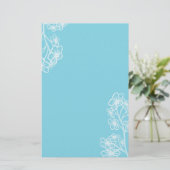 Oost-Blauwe Modern Floral Wedding Briefpapier (Staand voorkant)