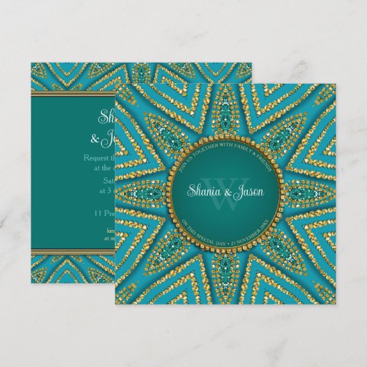 Oost-Boheemse Zon Goud & Teal Schittering Kaart (Voorkant / Achterkant)