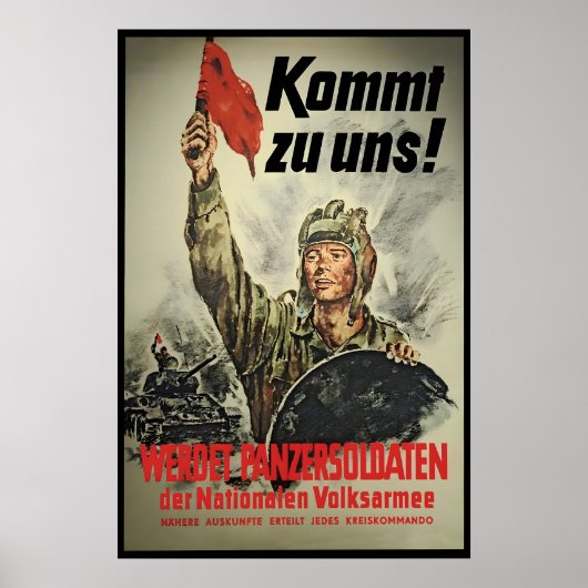 Oost-Duits propaganda-poster Kom bij ons! Tank Poster (Voorkant)