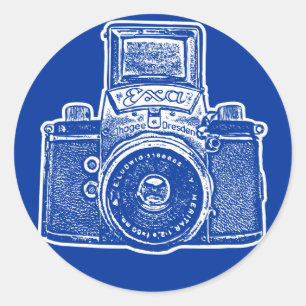Oost-Duitse Camera II - Donkerblauw Ronde Sticker