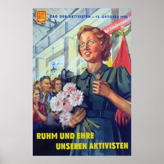 Oost-Duitsland Propagandaposter FDGB glorie en Poster (Voorkant)