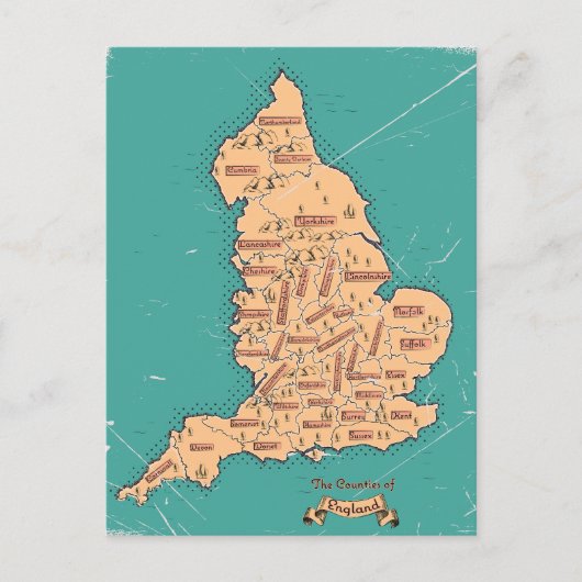 Oost-Engeland Kaart van de Graafschappen in Retro (Voorkant)