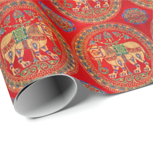 Oost-Indische olifantendruk Cadeaupapier (Rol Hoek)