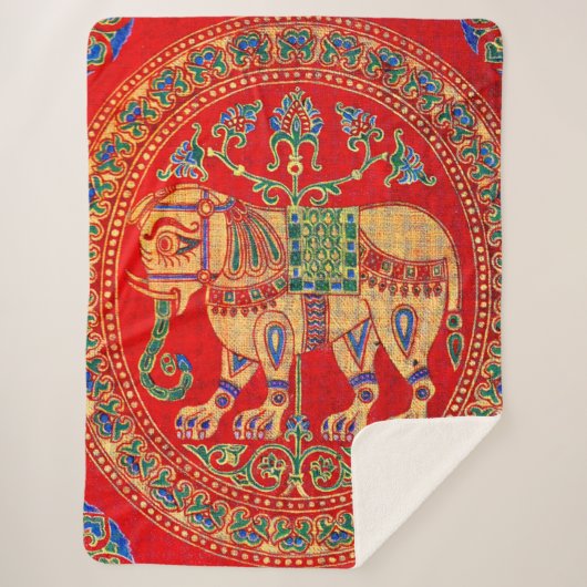 Oost-Indische olifantendruk Sherpa Deken (Voorkant)